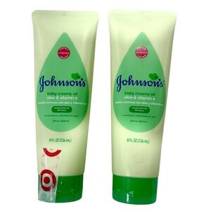 2 Johnsons Creamy Baby Oil Moisturizer Body Lotion Aloe & Vitamin E  - Green 8oz